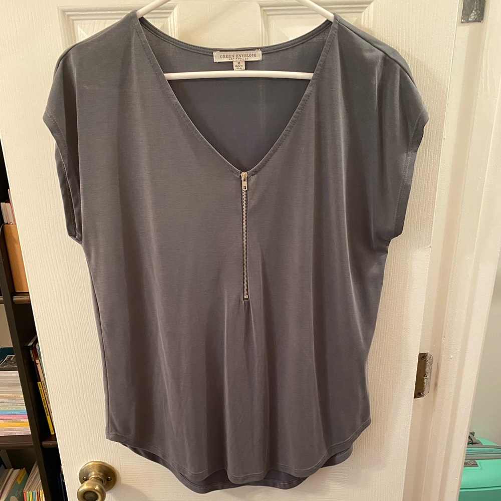 Gray V-neck Blouse